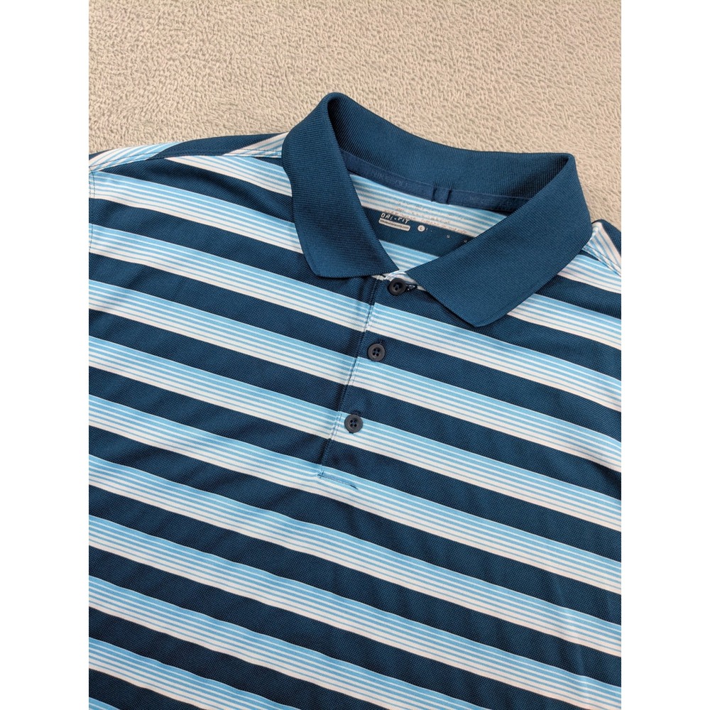 Nike Golf Dri-FIT Polo Shirt Mens Large Blue Striped The Players Championship